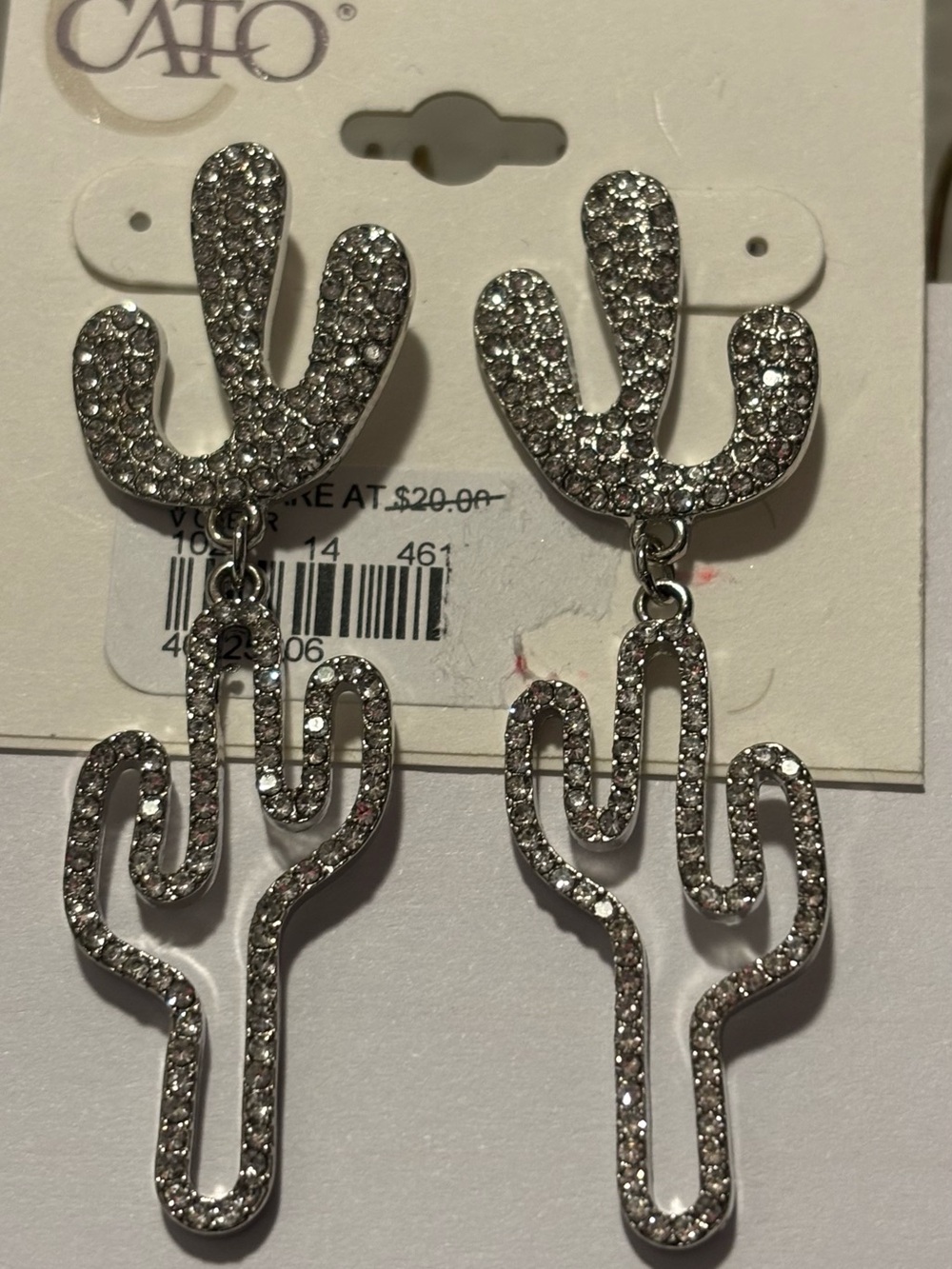 Cato Silver Rhinestone Cactus Drop Earrings